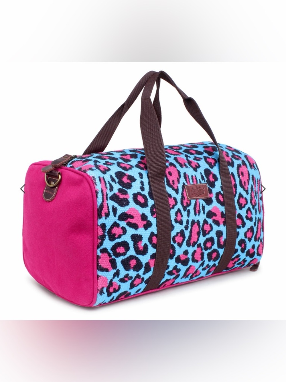 Sixtease Up-cycled Canvas Duffle Bag Leopard Print Adjustable Shoulder Strap - Picture 11 of 11